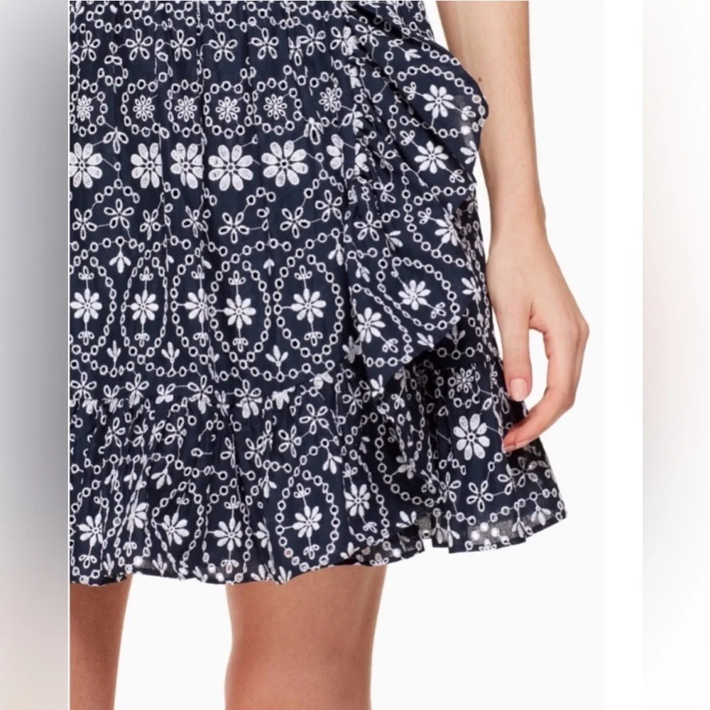Kate Spade New York Sleeveless Shore Thing Eyelet Dress in Rich Navy/Fresh White